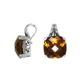 Elegant Sterling Silver pendant with cushion-cut Citrine Quartz and filigree detailing